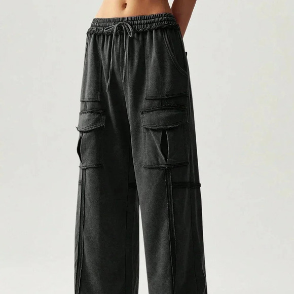Black Casual Women's Vacation Knit Pockets Wide Leg Pants - Picture 3 of 8